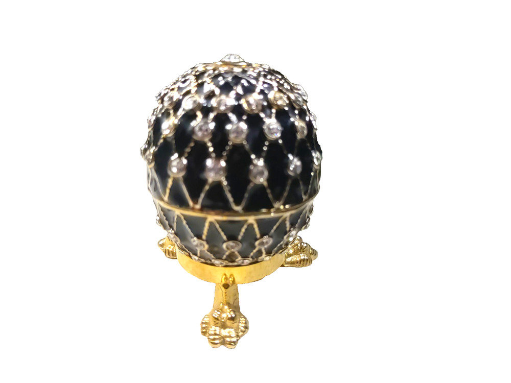 Ciel Egg Trinket Box Black Gold Tone Details Rhinestones Stand Elegant